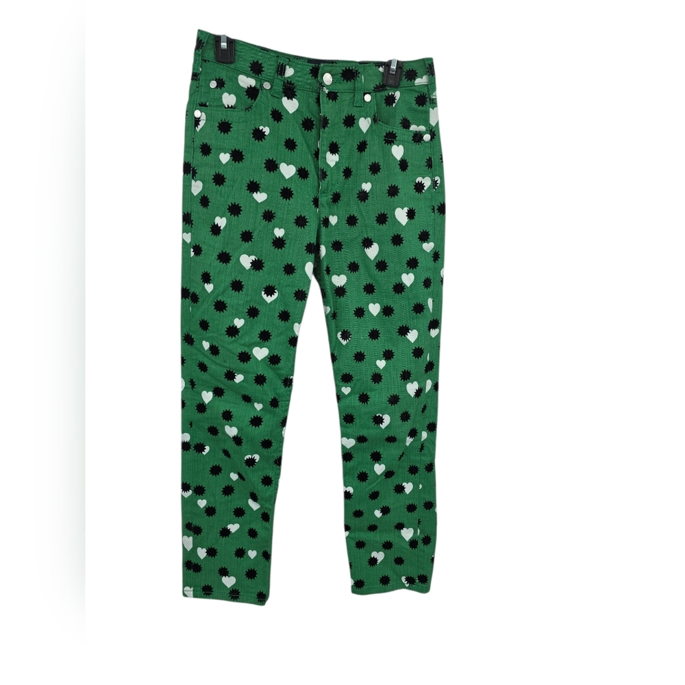 Anthropologie Maeve The Cigarette Slim Jeans Green Heart Print Denim 28 - Picture 2 of 8